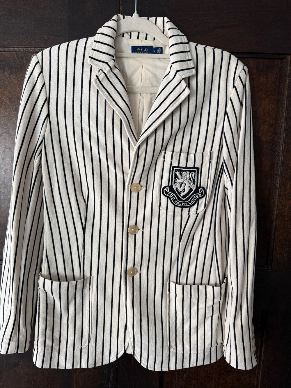 Ralph Lauren Cream and Navy Striped Lined Blazer
